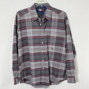 Vintage Tommy Hilfiger Mens Plaid CREST Button Up Shirt XL Long Sleeve Collared